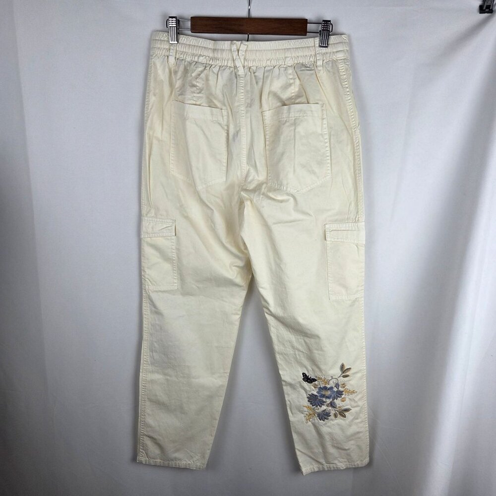 NWT! Sundance Starling Floral Embroidered Cargo Pants sz 8 Ivory Blue Flower - Picture 7 of 14